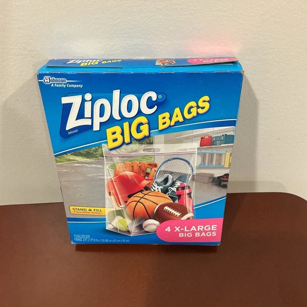 Ziploc Big Bag 3‎ XL 10 Gallon Double Zipper Sturdy Handle Stand & Fill Bags